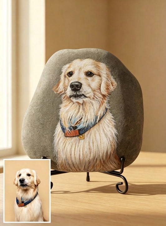 Hand Painted Pet Portrait Stone, Custom Pet Memorial Stone from Your Photo