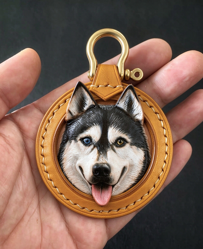 Custom Pet Leather Portrait, Pet Leather Keychain, Pet Memorial Gift