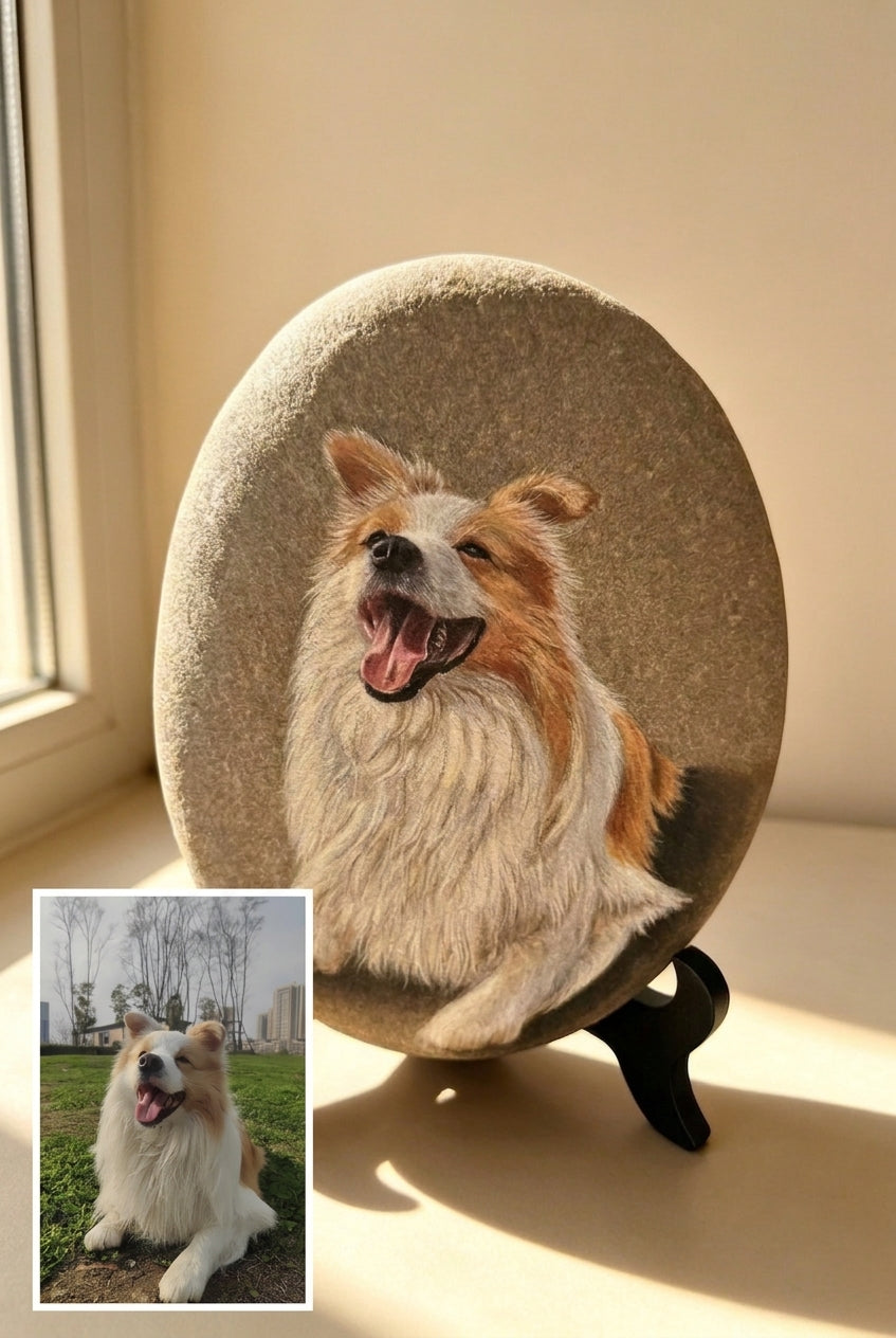Hand Painted Pet Portrait Stone, Custom Pet Memorial Stone from Your Photo